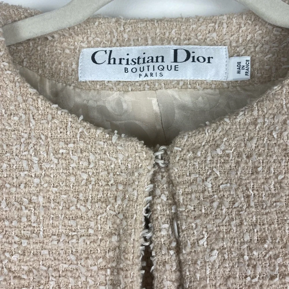 Rare Christian Dior beige tweed skirt suit blazer 36 waisted set US4